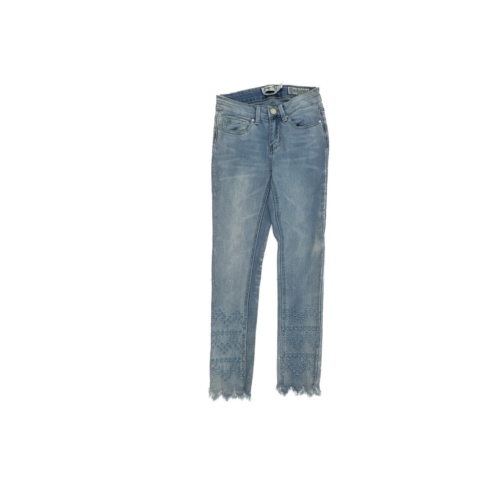 Indigo Rein Ankle Jeans Womens 1/24 Blue Embroidered Raw Hem Skinny Denim